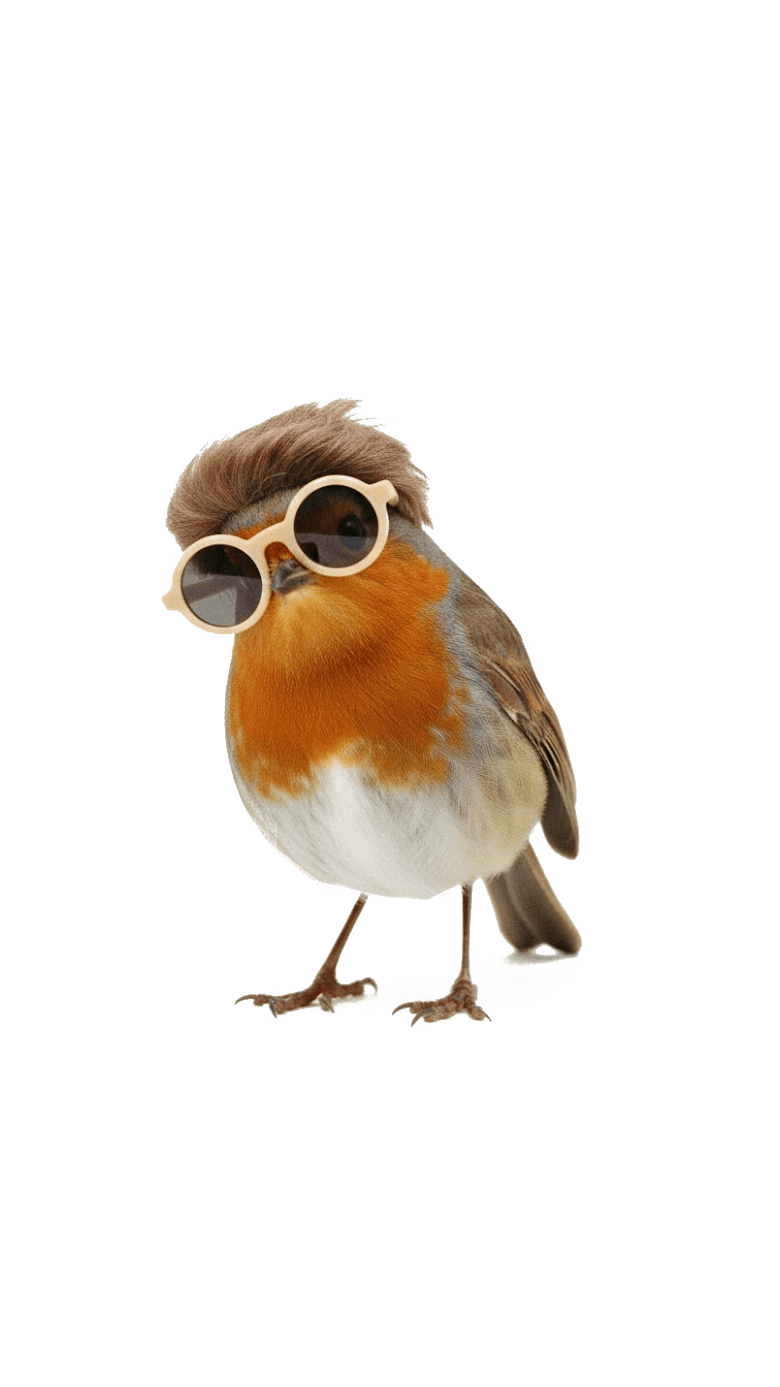 Robin behind phone