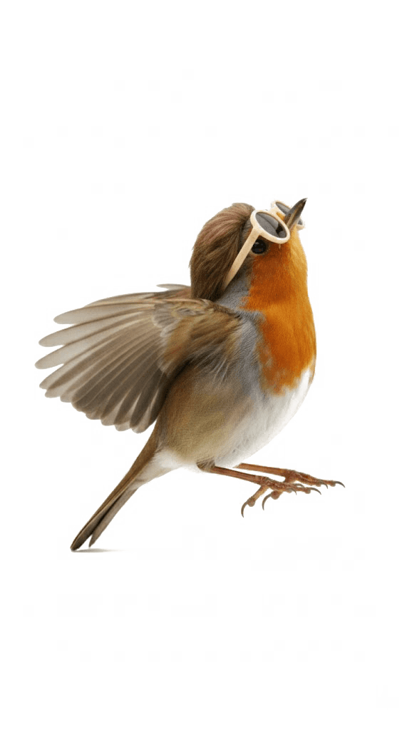 Robin flying beside phone
