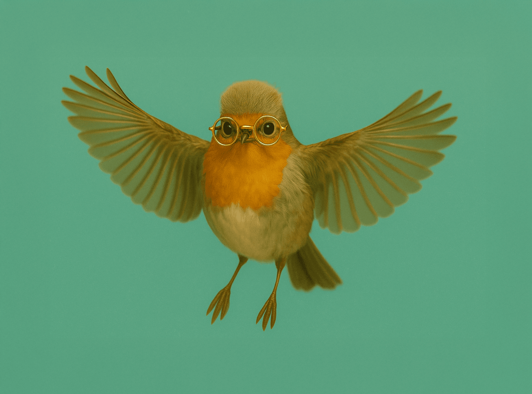 Robin flying with wings spread