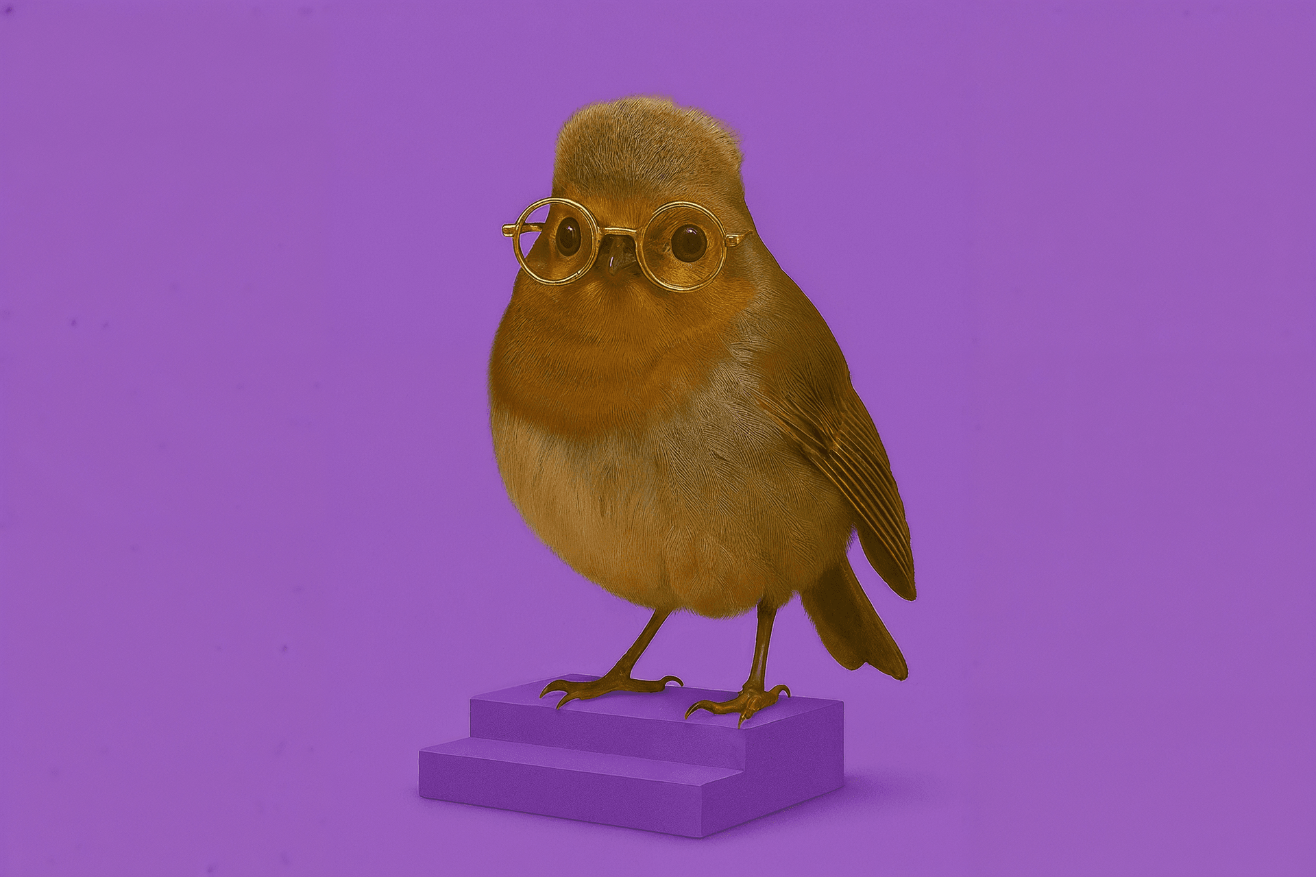 Robin standing on purple steps